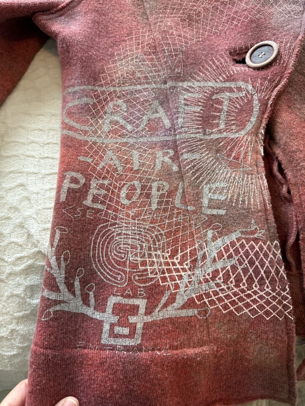 The People Of The Labyrinths wool blend, red and orange mottled-dye jacket - Picture 6 of 15